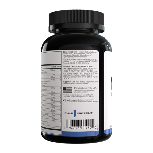 Men's Multi R1 Bottle Front View Rule One Men's Multi Supplement Facts R1 Men's Multi Original Packaging Men's Multi R1 for Energy and Health Rule One Men's Vitamins Product Shot