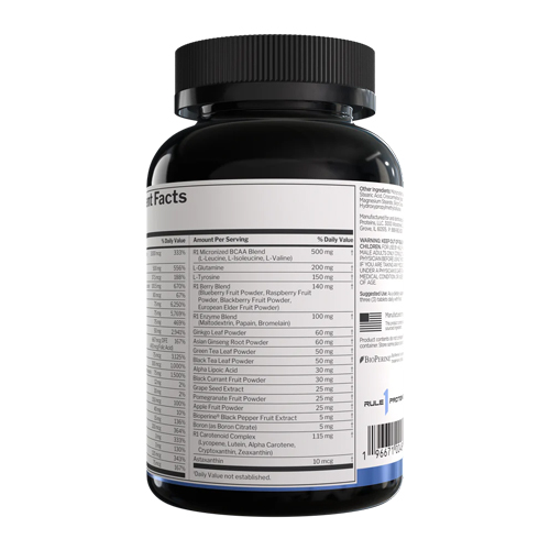 Men's Multi R1 Bottle Front View Rule One Men's Multi Supplement Facts R1 Men's Multi Original Packaging Men's Multi R1 for Energy and Health Rule One Men's Vitamins Product Shot